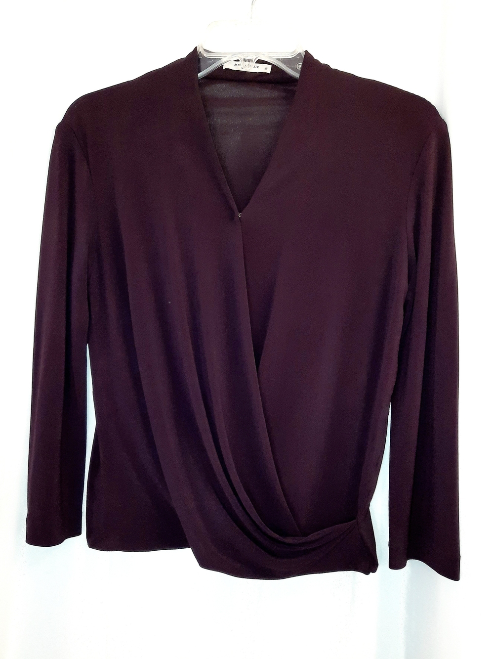 MM Lefleur V-Neck Long Sleeve Draping Wrapped Top Blackberry Womens XS